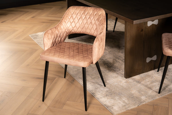 Glamour Elegant Beige Greige Champagne Velvet Chair with Decorative Quilting and Black Legs