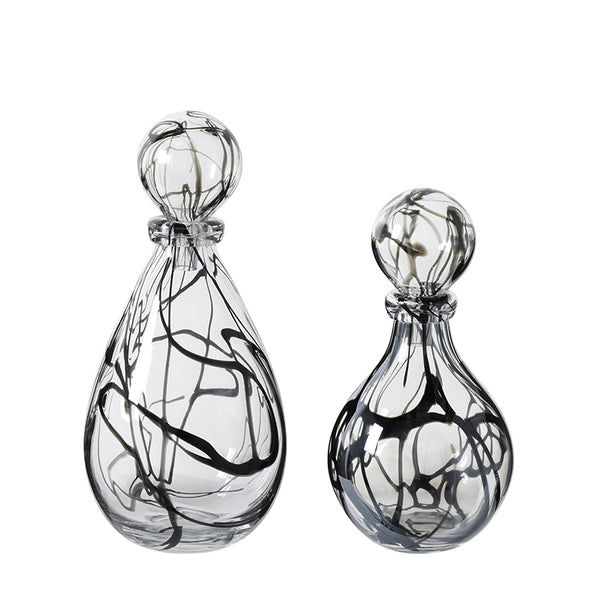 Clear & Black Line Handmade Glass Vase - 42cm