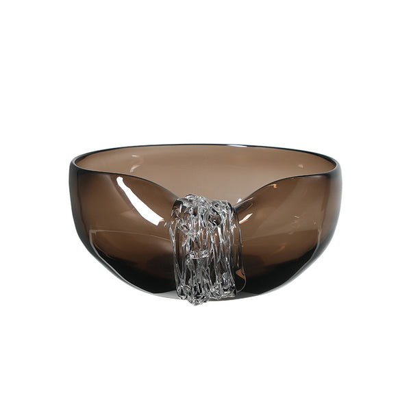 Smoked Brown Handmade Glass Decorative Bowl - 25cm