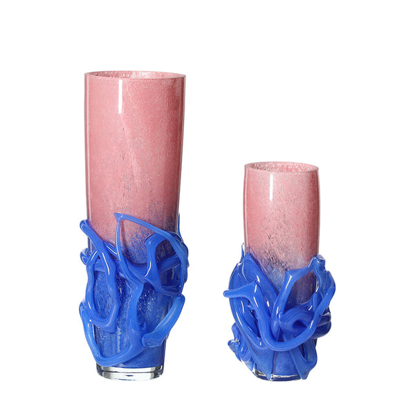 Pink & Blue Handmade Glass Vase – 36cm