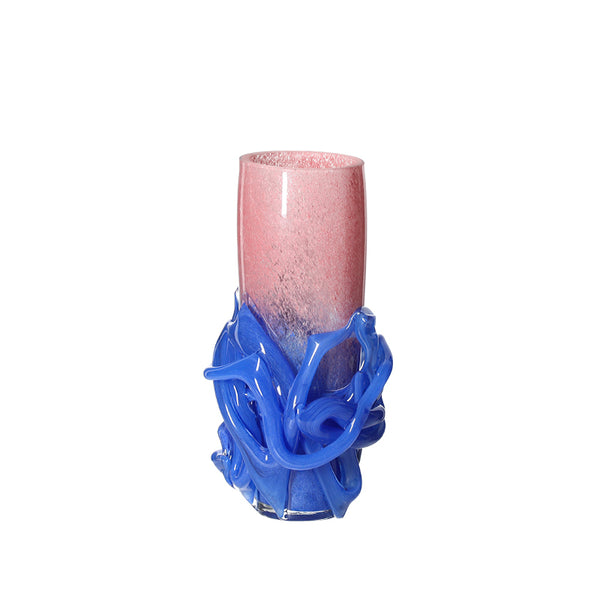 Pink & Blue Handmade Glass Vase - 25cm