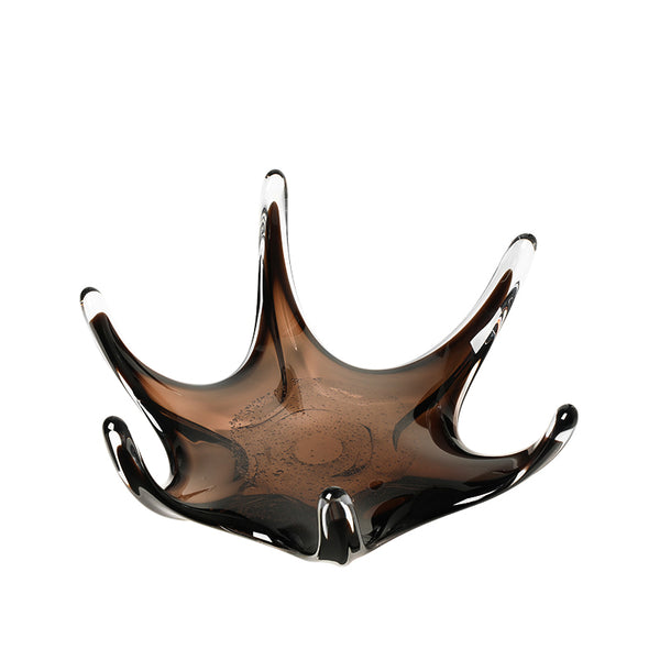 Smoked Brown Crown-Shaped Handmade Glass Decorative Plate - 40cm
