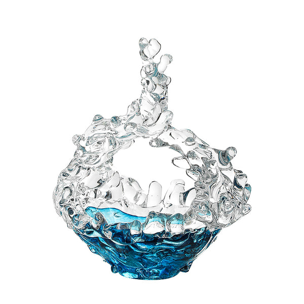 Blue & Clear Wave-Shaped Handmade Glass Decorative Bowl - 23cm