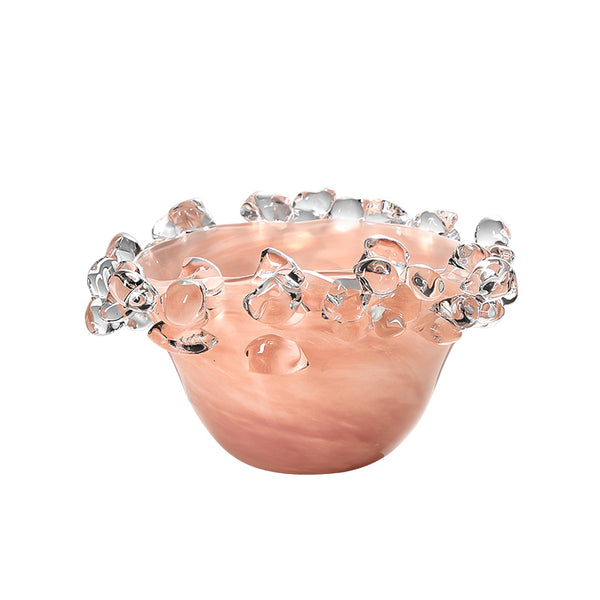Pink Crystal-Effect Handmade Glass Bowl – 29cm