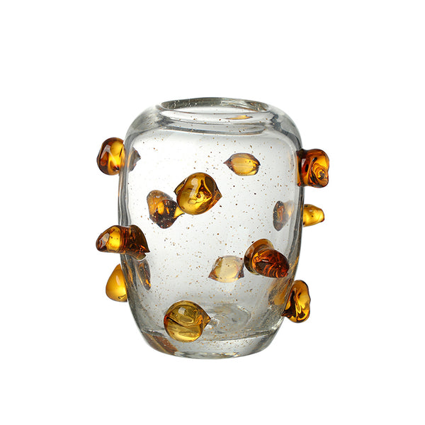 Clear & Amber Handmade Glass Vase - 22cm