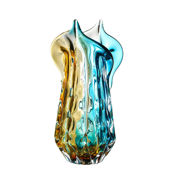 Blue & Amber Petal-Shaped Handmade Glass Vase - 46cm