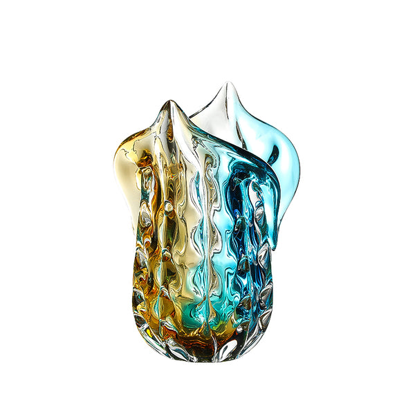 Blue & Amber Petal-Shaped Handmade Glass Vase - 32cm