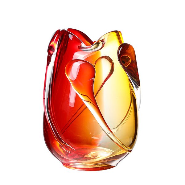 Red & Amber Water Drop Handmade Glass Vase - 27cm