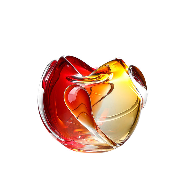 Red & Amber Water Drop Handmade Glass Vase - 18cm