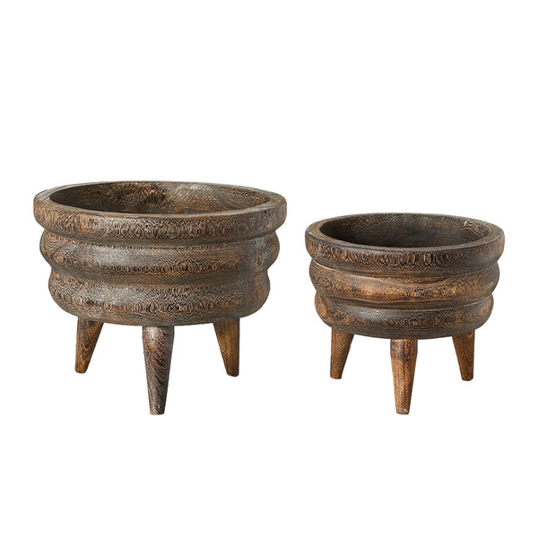 Dark Brown Layered Wooden Tripod Bowl - 29cm