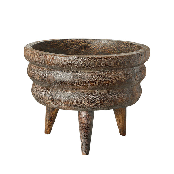 Dark Brown Layered Wooden Tripod Bowl - 29cm