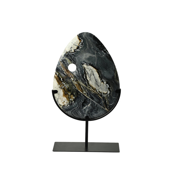 Black, Grey & Cream Veined Marble Ornament with Metal Stand - 42cm