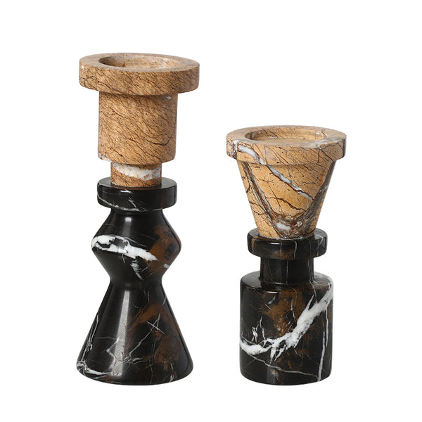 Black & Brown Marble Candlestick – 23cm