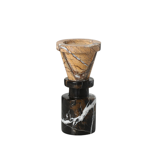 Black & Brown Marble Candlestick - 18 cm
