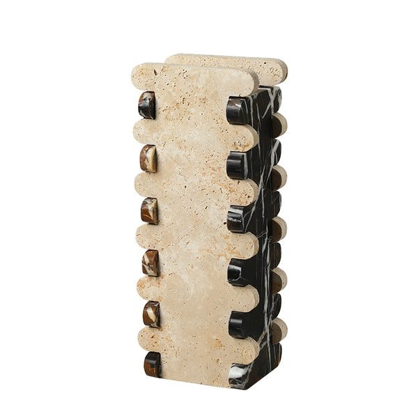 Cream, Black & Brown Marble Dovetail Vase - 36cm