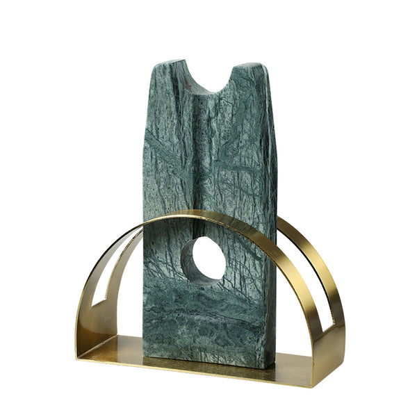 Green Marble & Gold Metal Arch Ornament - 25cm