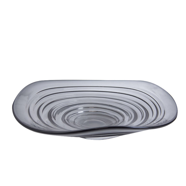 Grey Wave-Shaped Decorative Glass Bowl - 35cm