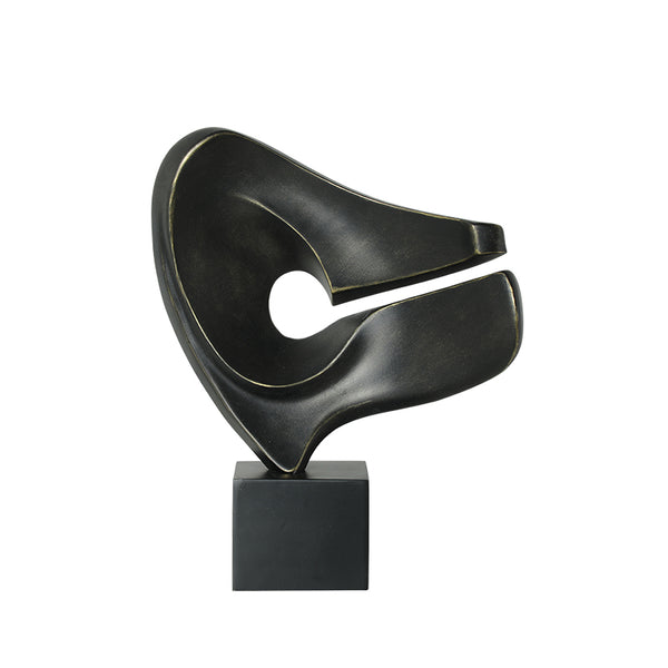 Black Abstract Ear-Shaped Resin Sculpture - 40cm