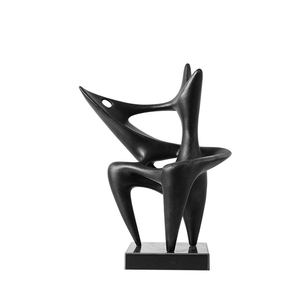 Black Abstract Resin Sculpture with Marble Base - 52cm