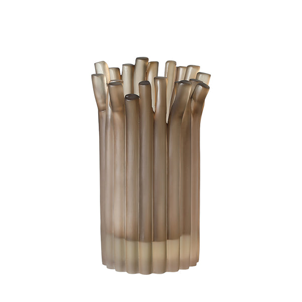 Smoked Brown Ribbed Resin Vase - 29cm
