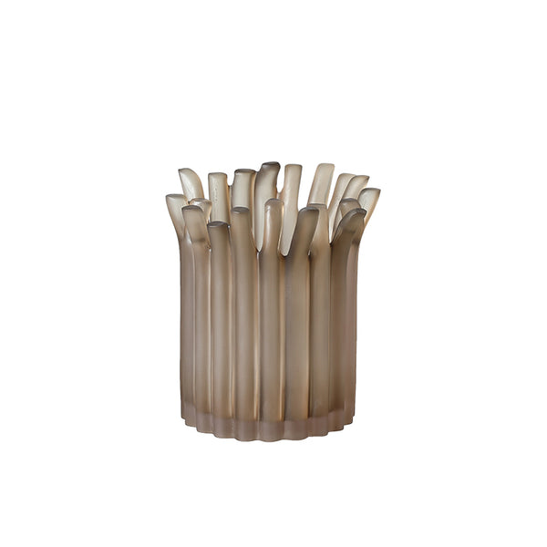 Smoked Brown Ribbed Resin Vase - 19cm