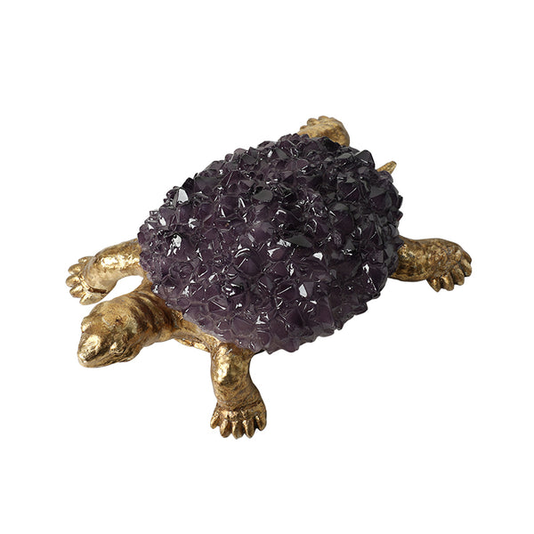 Purple & Gold Crystal-Effect Turtle Resin Ornament - 27cm