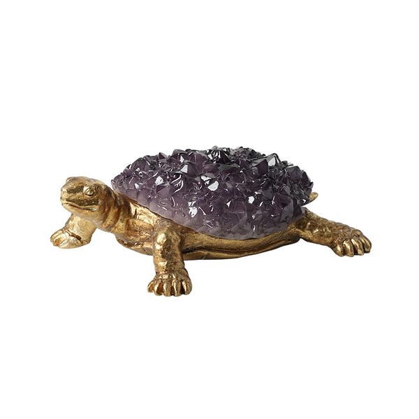 Purple & Gold Crystal-Effect Turtle Resin Ornament - 27cm
