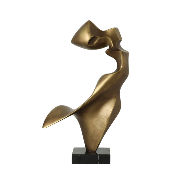 Antique Gold Abstract Resin Sculpture with Marble Base - 74cm