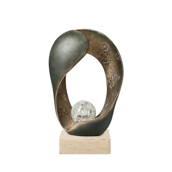 Antique Green & Gold Abstract Resin Sculpture with Marble Base & Crystal Ball - 37cm