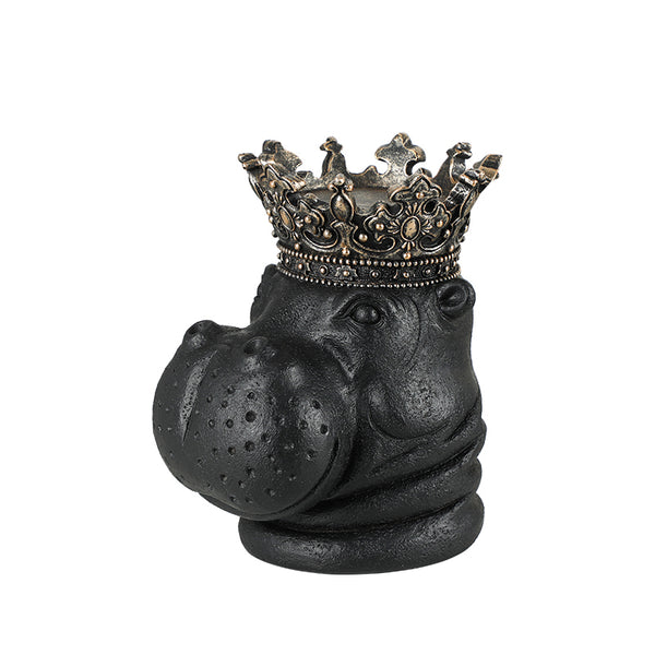 Black & Antique Gold Crowned Hippo Resin Ornament - 18cm