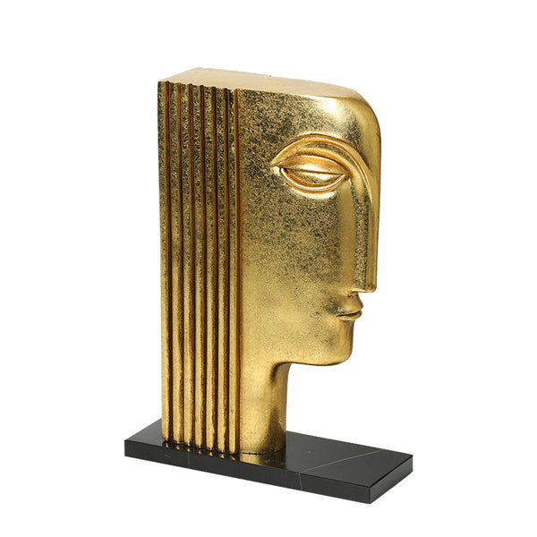 Gold Abstract Face Resin Sculpture with Marble Base - 31cm