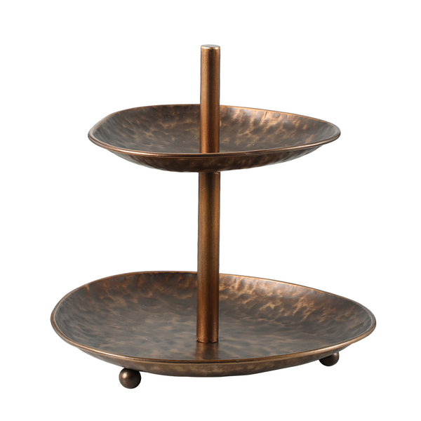 Antique Brass Hammered Two-Tier Serving Stand - 26cm