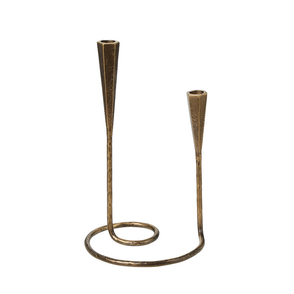 Antique Gold Double Metal Candlestick Holder - 31cm