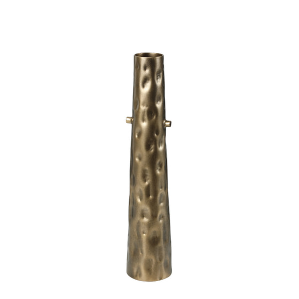 Antique Gold & Black Hammered Metal Cone Vase - 34cm