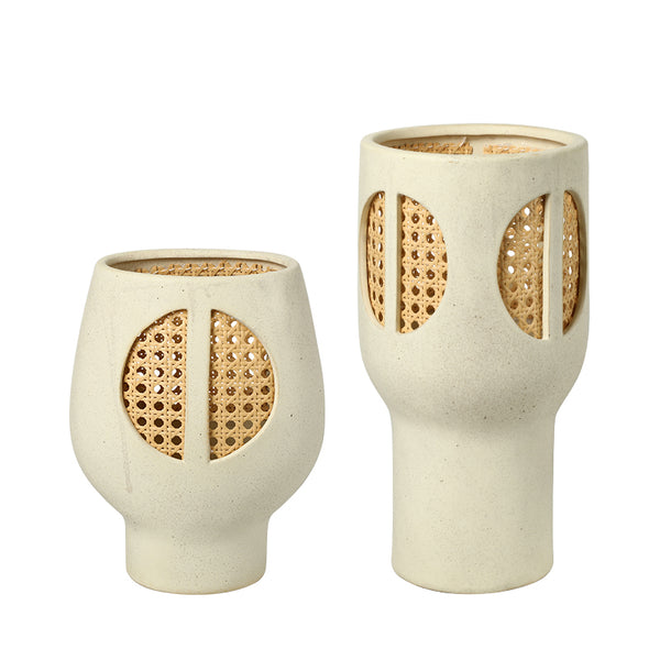 Beige Ceramic & Bamboo Vase - 36cm