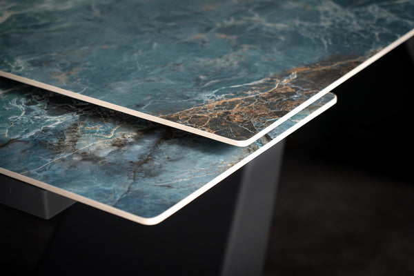 OASIS Extendable Italian Sintered Stone Dining Table in Crystal Blue Marble Look 160-200-240 cm