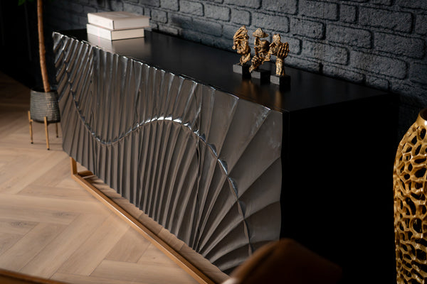 Scorpion Solid Mango Wood Black Sideboard with 3d Effect Fronts 177 cm