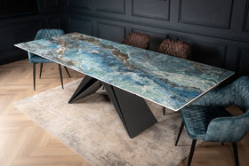 Apollo Extendable Italian Sintered Stone Dining Table in Crystal Blue Marble Look 180-220-260 cm