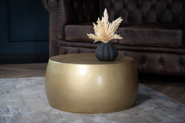 Round coffee table ORIENT III 60cm gold metal hammered design handmade