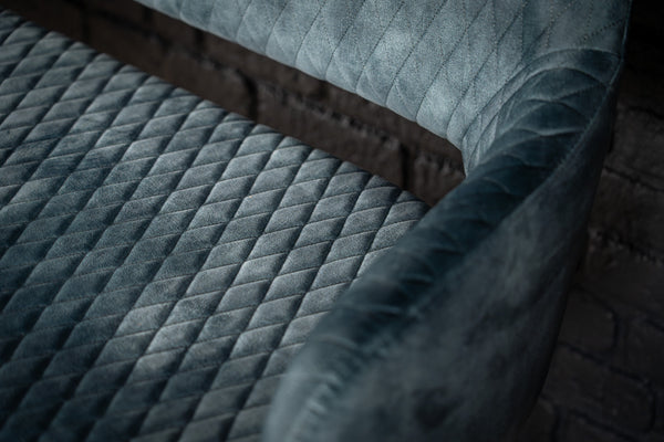 Glamour Elegant Petrol Blue Velvet Bench with Black Coated Legs 160 cm