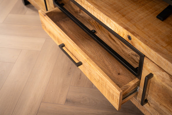 Iron Industrial Style Large Mango Wood Sideboard TV unit Lowboard 200 cm