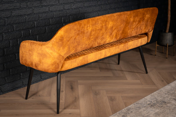 Glamour Elegant Mustard Yellow Velvet Bench with Black Coated Legs 160 cm