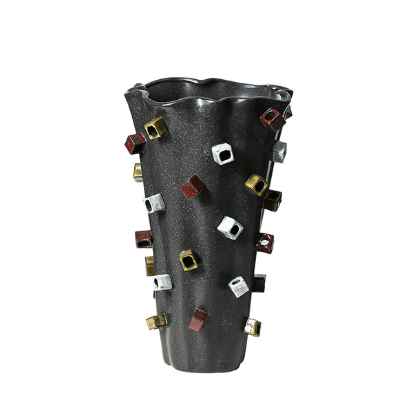Black Multicoloured Textured Ceramic Vase - 41cm