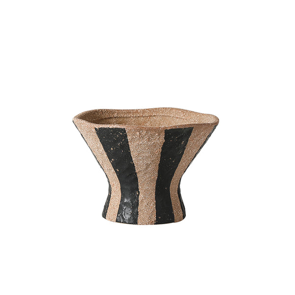 Black & Mocha Beige Hand-Painted Striped Ceramic Vase - 12cm