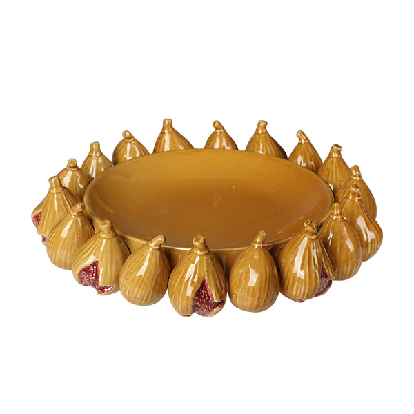 Mustard Yellow Handmade Fig Ceramic Decorative Bowl - 32cm