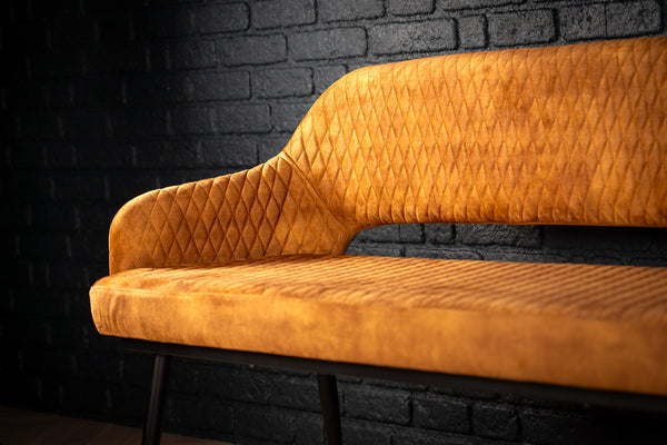 Glamour Elegant Mustard Yellow Velvet Bench with Black Coated Legs 160 cm