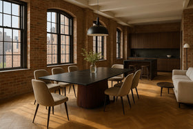 Portofino Mango Wood Dining Table with Black Mosaic Top and Fluted Leg 200 cm