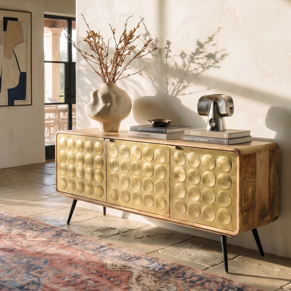 Solid Mango Wood & Gold Metal Sideboard – California 175 cm