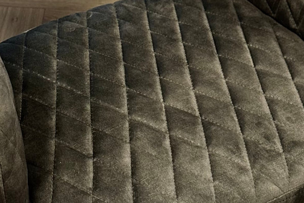 Glamour Elegant Grey Green Velvet Chair with Decorative Quilting and Black Legs