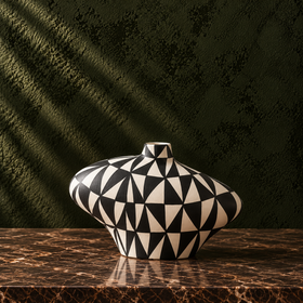 Black & White Hand-Painted Geometric Ceramic Vase - 20cm